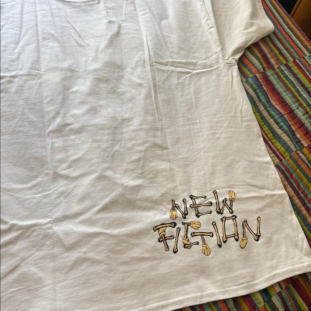 KAWS skeleton new fiction bone White Tee Tan Black Skeleton Character new XL - Picture 6 of 11